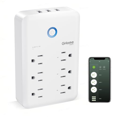 GHome Smart Plug Outlet Extender, USB Wall Charger with 3 Individual Smart Outlets and 3 Smart USB Ports, Works with Alexa Google Home, Surge Protector Plug Extender for APP Control,15A/1800W