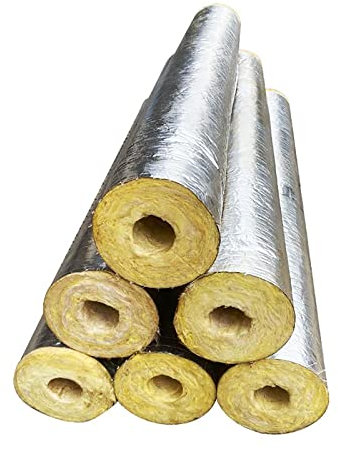 DUTIL Papel de Aluminio Autoadhesivo Tubo de Aislamiento, Tubo de Lana de Vidrio Tubo de Aislamiento de Lana de Roca Resistente al Fuego Material de Aislamiento, Espesor 3cm/5cm