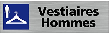 Signalétique.biz France - Plaque de porte VESTIAIRES HOMMES (Q0110) - 170 X 50 mm - Adhésif aspect aluminium brossé