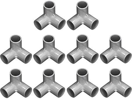 10 Stück 3 Wege PVC Winkelverschraubung, 3 Wege Rohrverschraubungen, PVC Kunststoff T Stück, Winkelstück, Verbinder 20mm Innendurchmesser für Gewächshausrahmen Zeltverbindungen(Grau)