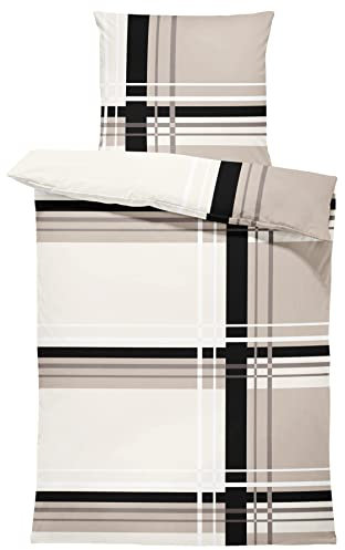 one-home 4 teilig Bettwäsche 135x200 cm grafisch gestreift beige Taupe schwarz Mikrofaser