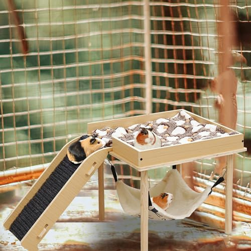 Treesunshine Amaca per porcellini d'India con supporto in legno, casetta per criceti in legno, telaio con amaca per porcellini d'India, cincillà, ratti, criceti, conigli, furetti che dormono