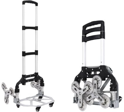 Stufen-Sackkarre Treppenkarre Klappbar Profi Treppensteiger Treppensackkarre Aluminium Sackkarre Treppensteiger Stapelkarre 6 Räder mit Verstellbare Zugstange und Stofftasche