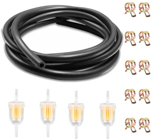 Bensinslangsats, Ø 5 mm bränsleledning 2 meter med 2 stycken bensinfilter och 10 stycken slangklämmor för personbilar, motorcykel, gräsklippare, skoter