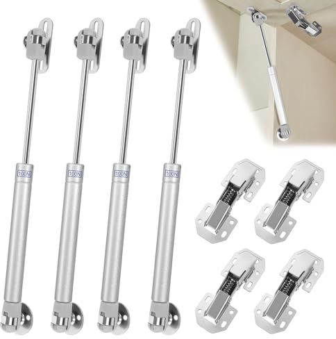 4 Stück Aufschraubscharnier mit Feder 90° et 4 Stück Gasdruckfeder 100N Schrankscharnier Gasdruckdämpfer Möbel Gasfeder Klappenbeschlag Möbelscharniere Scharnierdämpfer für Schranktür Holztür