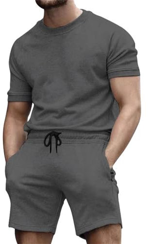 Sportshirt Herren Set Streatwear Trainingsanzüge Für Herren Sportanzug Herren Casual Mode 2-Teiliges Set Herren Klassisch Trend T-Shirts Für Herren M-Dark Grey1 XL