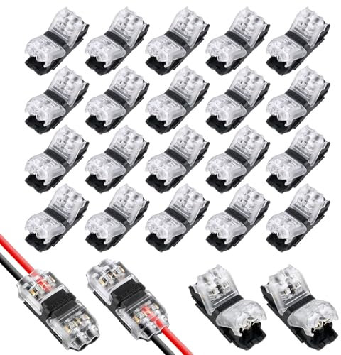 Flintronic 20 PCS Wire Connectors, Low Voltage H Tap Connectors, 2 Pin 2 Way Quick Splice Wire Connectors, Wiring Branch Connector, Without Stripping, for 18-22 AWG, LED Strip, Audio, Vehicles