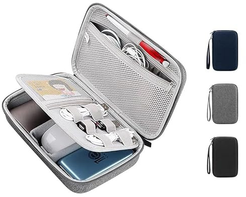 Arae Organizer Cavi da Viaggio - Porta Cavi Organizer Impermeabile 2 Strati con Scomparti Regolabili per Caricabatterie, Cavi USB, Accessori Tech, Custodia Compatta per Zaino e Viaggi, Grigio