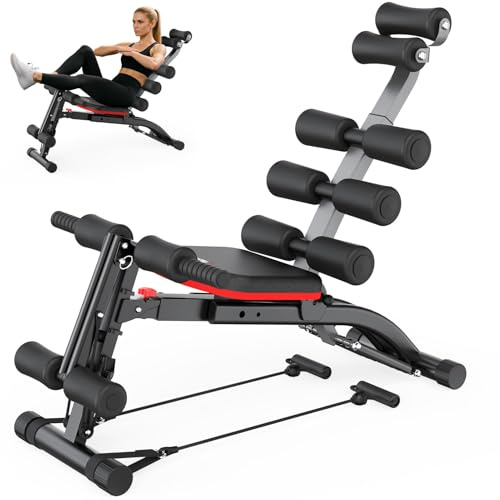 PASYOU Appareil Abdominal avec Bandes Résistantes, Entraîneur Abdominal Pliable Multifonctionnel Réglable, Banc de Musculation 135 kg pour Salle de Sport Maison, Chaise d'Exercice Corps Entier