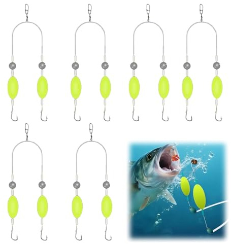 6 stycken dubbelkrokar fiske, dubbla krokar med inverterad bottenlina, dubbla krokar för fiske, fiskekrok fisketillbehör för omvänd botten, anti-tangle-fiskekrok, krokbeständig delad krok, ang