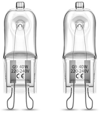BrightWish G9 Halogen Bulb 40W 300°C Heat Tolerant Oven Light Bulb - Dimmable 2700K Warm White, 360°Beam Angle - Compatible with Ovens, Cookers & Electric Wax Melt Burner (2 Pack)