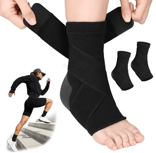 Fefod 2-pack fotledsbandage för män & kvinnor, justerbar fotledsbandage med elastiska band, fotledsbandage för plantarfasciit och akillessene, ortopedisk fotbandage – stabilisering och skydd