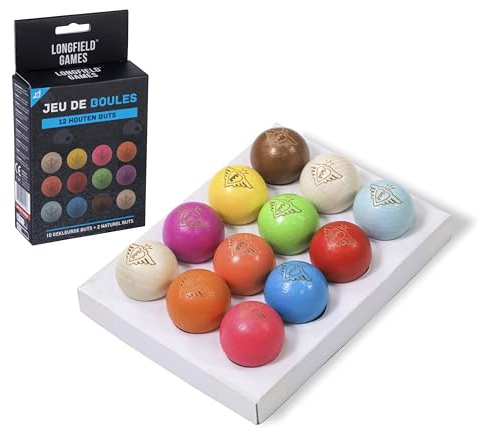 Engelhart Bola Objetivo Petanca Ø 30 mm – Pack 12 Buts (10 Colores + 2 Naturales) – Boliche de Madera para Juego de Boules 010147