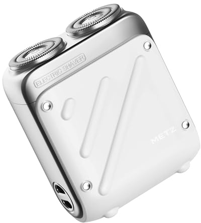Skyworth Metz Traveller Rasoio Elettrico Uomo, Rasatura Secco Umido IPX7 Motore 9000 RPM, Testina Magnetica Rimovibile, Lame Autoaffilanti 9×2, Autonomia 45 Giorni, Ricarica Rapida 1h USB-C, Bianco