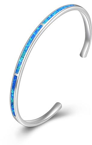 WINNICACA Blue Fire Opal Bangle Bracelet Sterling Silver Adjustable Cuff Bracelets Jewellery Gifts for Women Lady Teens Birthday Christmas