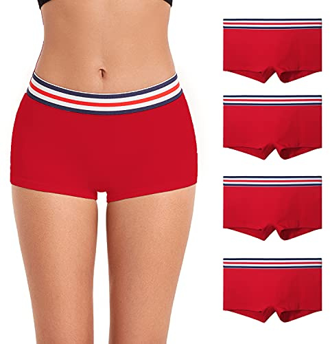 ZLYC Women Cotton Boxer Shorts Comfort Breathable Panties Stretch Underwear,4 Pack Red,M