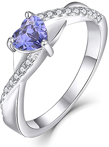 YL Anello di Fidanzamento Cuore Argento 925 con Dicembre Pietra Portafortuna Tanzanite Anello solitario Infinito anello Nuziale per Donna Sposa(Taglia 16)