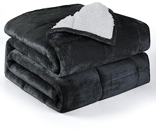 Alomidds Weighted Blanket Queen Size 15lbs 60x80 inches,Soft Plush Fleece Throw Weighted Blankets with Cozy Warm Sherpa,Ultra Fuzzy Heavy Blanket Microfiberfor Sofa Bed, Dark Grey