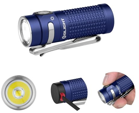 OLIGHT Baton4 Torcia EDC Standard per Tasca, Compatta e Potente 1300 Lumen Pulsanti Laterali Durevoli e Luci di Indicazione Torcia LED Adatta per Uso Domestico o Viaggi all'Aperto (Blu)