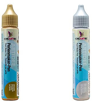 Artidee CREARTEC Perlenmaker 2er Set stilvolles Weihnachten - gold & silber - zum Gestalten von dekorativen 3D Farbperlen auf Textilien, Holz, Pappe, Leder, Glas, Keramik - 2 x 30ml (60ml)