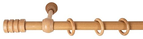SN Deco - Stilgarnitur Gardinenstange Vorhangstange Pisa, Holz, 28 mm, 1-Lauf, Komplettset mit Ringen, 540 cm (3x180 cm) (Eiche)