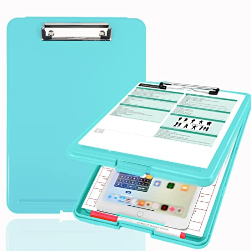 Pechor Clipboard A4, Clip Board Plastic with Storage, Nursing Clipboards Folder with Compartment Organizer, Writing Clip Boards Waterproof for Home School Office, Green