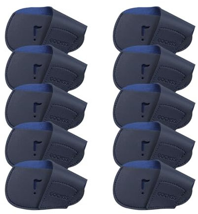 GOCHSS I Golf-Eisen-Schlägerkopfhüllen, 10 Stück, PU, passend für beide Rechtshänder-Schläger, Golfschläger-Schutz für Golf-Eisen weiterer Marken (Dunkelblau)