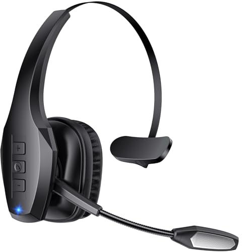 Trucker Bluetooth Headset, Wireless Headset with Mic, Bluetooth Headsets with Dual Noise Cancelling Microphone & Mute Button, 55Hrs Working Time PC Headsets for Cell Phones, Computer, Truck Driver