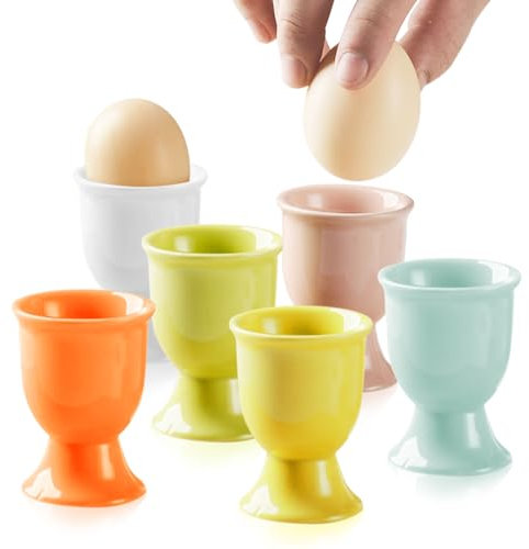 Lot de 6 Coquetier Ceramique, coquetiers colorés en céramique, coquetiers pour petit déjeuner, ronds avec base, lot de 6 coquetiers, 6 couleurs pour mélanger et combiner, coquetiers pour manger