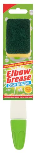 Elbow Grease Dish Brush Scourers - Fill, Dispense, Replace | Removes Tough & Stubborn Stain - Perfect for Washing Dishes & Cutlery | Washing Up Liquid Sponges (1 Dish Brush, Green)