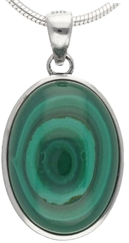 Lebensquelle Plus Eleganter Edelstein Anhänger oval | In 925er Silber gefasst mit Öse | 18 x 13 mm (Malachit)