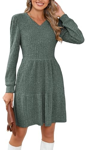 Famulily Winter Jumper Dresses for Women UK Casual Knitted Tunic Dress Ladies Elegant Party Wedding Guest Sweater Dresses Green XL