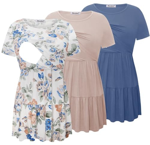 Bearsland kvinnors nursing top 3-pack kortärmad scoop neck nursing skjorta bröstfeeding skjortor