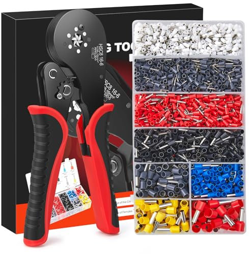 Pince à sertir Set d'embouts de câble, 0.08-16mm²Pince à sertir, Set de 1800 embouts de câble, Pince à sertir à réglage automatique, pour électriciens, réparateurs et bricoleurs