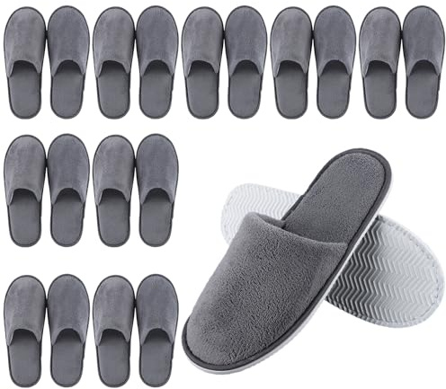 Defresit 10 Pairs of Towelling Hotel Slippers, Non-Disposable Deluxe Closed Toe Spa Slippers, Washable and Foldable Winter Slipper s for Spa, Party Guest and Travel(Grey)