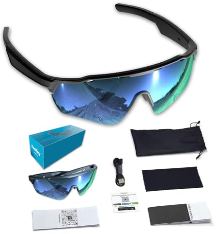 QQCHGOL Occhiali intelligenti per ciclismo, occhiali da sole intelligenti con IA | Occhiali Bluetooth aperti - Lenti polarizzate, traduzione in tempo reale in 172 lingue, protezione UV al 100%