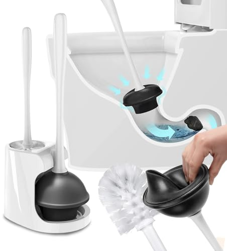 Avilia - Set 3 in 1 Scopettino WC + Sturalavandino + Base - Spazzolone Bagno WC Salvaspazio - Scovolino Bagno WC Antiscivolo Igienico - Portascopino Moderno per Casa, Ufficio e Hotel