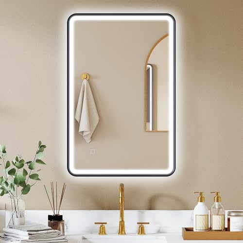 HOMCOM Miroir Salle de Bain avec éclairage 90 x 60 cm, Miroir LED Mural, Anti-buée, 3 Couleurs lumière, dimmable, mémoire, rétroéclairé et Frontal, contrôle Tactile, IP44, Horizontal/Vertical, Noir