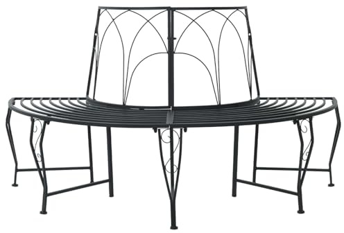 LoogCape Banc d'arbre 4 places 160 x 80 x 89 cm en acier noir pour troncs d'arbre, résistant aux intempéries, surface mate, siège pour réunions en plein air
