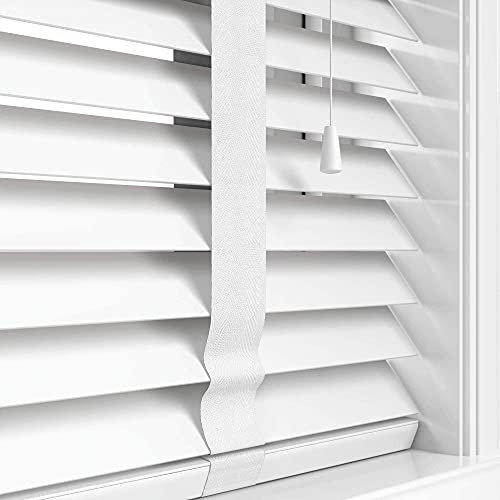 Funky Gadgets Faux Wood Blinds Wooden Grain window Venetian Blind 50mm Horizontal Smooth Slats with Tape White Silver/Grey TRIMMABLE Child Safe (White, W180cmxL150cm