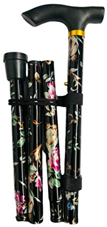 Walking Stick, Easy Adjustable Height Folding Extendable Walking Cane, Lightweight Flexible and Durable, Walking Aid Mobility Aid, Collapsible Walking Stick (BLACK FLORAL)