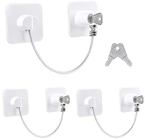 Niviy 3 Stück Schubladen Kindersicherung Kühlschrank Schloss Mit Schlüssel ohne Bohren,Weiß Schrank Kindersicherung für Waschmaschine,Kleiderschrank,Kühlschrank,Fenster,Schützt Kinder und Haustiere