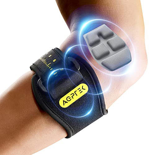 AGPTEK 1 x Coudières Épicondylite Ruban de Coude de Tennis pour Tendinite Soulagement de la Douleur, Coudières Réglables et Antidérapantes, Coudières pour Femme et Homme pour Tennis Golf Padel Gym