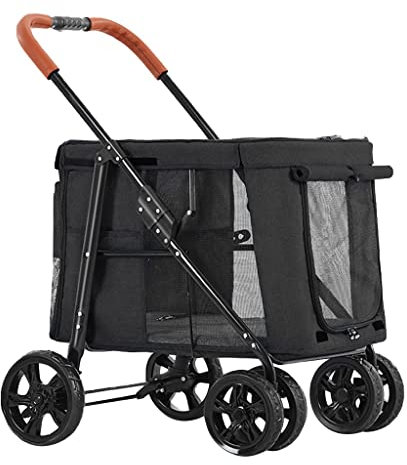 KITCISSL Hundebuggy bis 30 Kg, Pet Travel Hundewagen Kinderwagen Hund Katze Hundebuggy Pet Hunde Buggy Stroller Jogger Anhänger, Hundebuggy Große Hunde, Faltbarer Trägerwagenwagen (Color : Black)