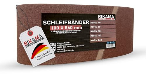 RIKAMA® – 15 slipband 100 x 560 mm i blandning | 3 band per kornstorlek 40, 60, 80, 120 och 240 | tygbandsslipar | för hobby, hem och hantverk (15, 100 x 560 mm)