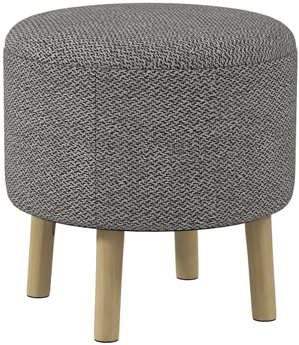 HOMCOM Round Storage Stool, Linen Fabric Upholstered Foot Stool with Removable Top, Padded Seat, Hidden Space and Wooden Legs for Living Room, Light Grey