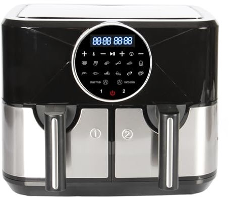 Astro Electra Dual Zone 9L Air Fryer. 2 x 4.5L Drawers. 12 Cooking Preset. 2600W. Touch Screen. Smart Finish. Timer Function. Dishwasher Safe.