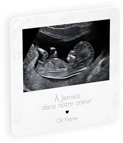 Plaque Souvenir commémorative en plexiglass pour Le deuil périnatal, Hommage funéraire Personnalisable pour Enfant décédé avec Photo et Texte, Fixation adhésive, formats : 8x8 cm ou 12x12 cm
