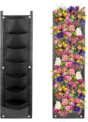 QWORK® 2er Pack Hängende pflanzsack - 7 Taschen Vertikale Wand Pflanzgefäße aus Filztuch mit Wasserdichter Rückseite - für Garten Dekoration und Raumgestaltung