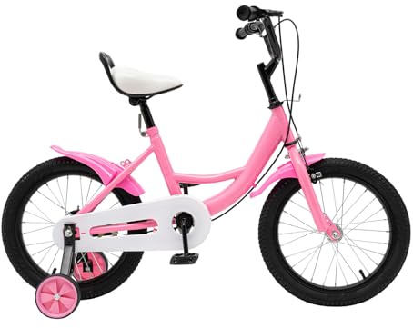 Mermajestic 16 Inch Children's Bike Kids Bicycle with Stabilisers Children Boys&Girls Bicycle with Bell and Training Wheels 16 Kids Road Bicycles Cycling Bicycles for Toddlers 5-8 Years Pink